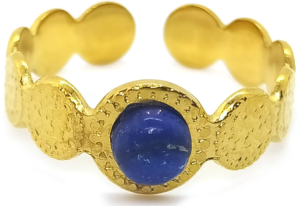 Bague réglable en Acier inoxydable doré sertie d'un Lapis- Lazuli