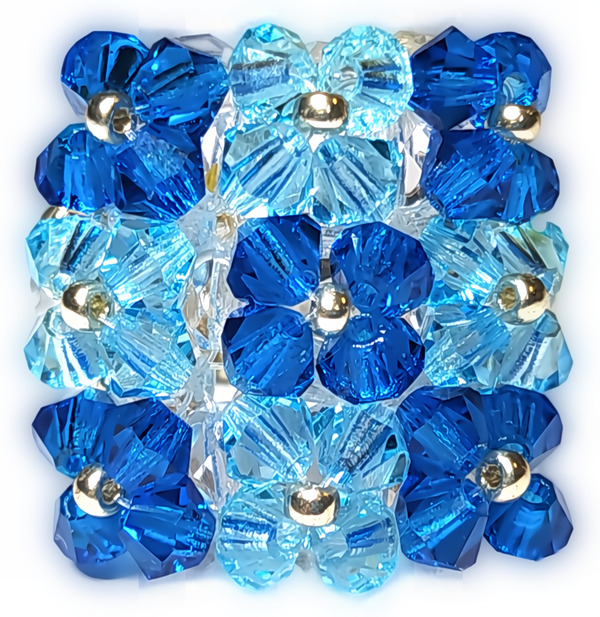 Bague perles cristal Preciosa carré bleue