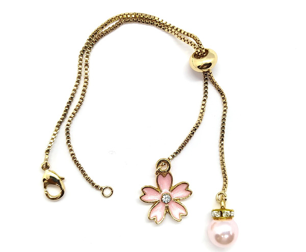 Bracelet à breloques, chaînes Curseur Réglable Laiton doré, extrémités Boules, fermoir homard.