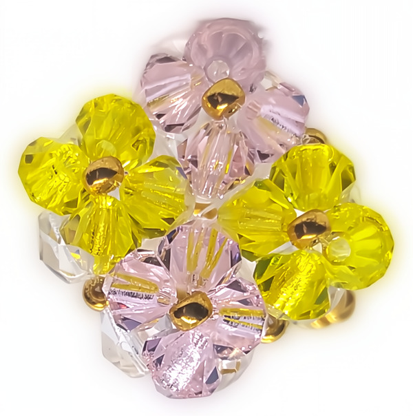 Bague perles cristal Preciosa rose et jaune.