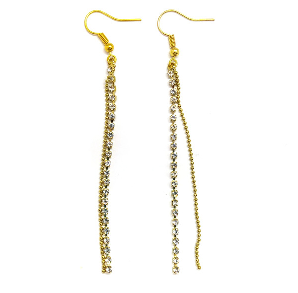 Boucles d’oreilles dorée, forme gland, chainette boule et zirconium