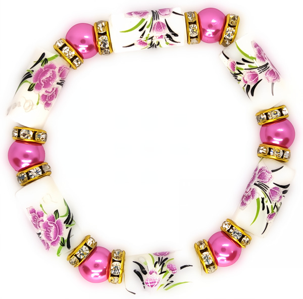 Bracelet élastique perles tubes en porcelaine.