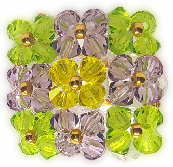 Bague perles cristal Preciosa carré verte.