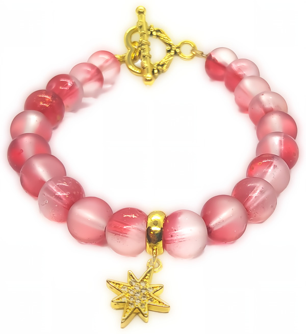 Bracelet perles en verre dépoli de 8 mm de couleur rouge.