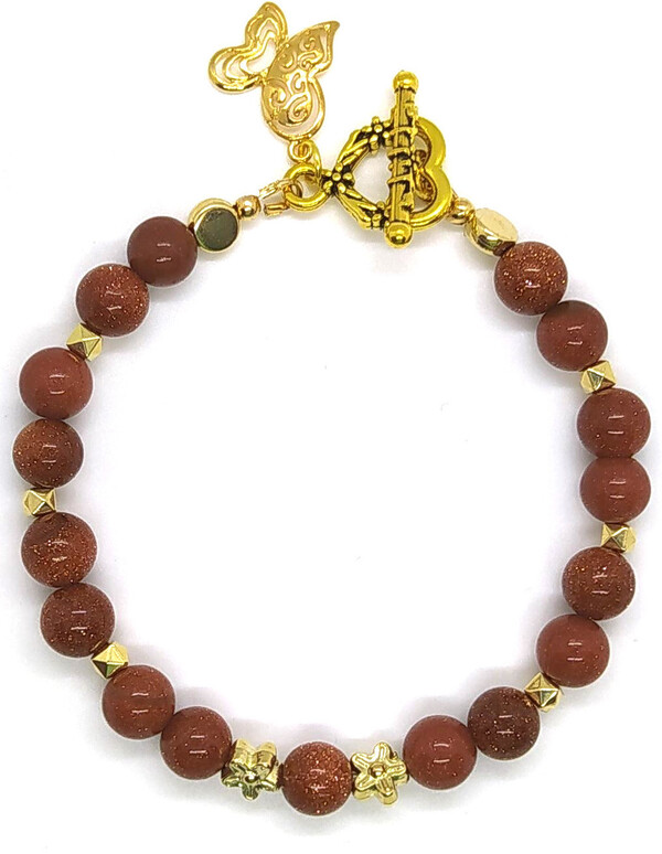 Bracelet perles gemmes gold stone de couleur marron.